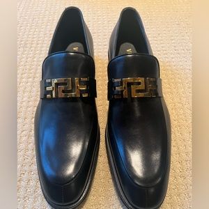 New Versace Men's Black Leather Loafers Size 10 US
